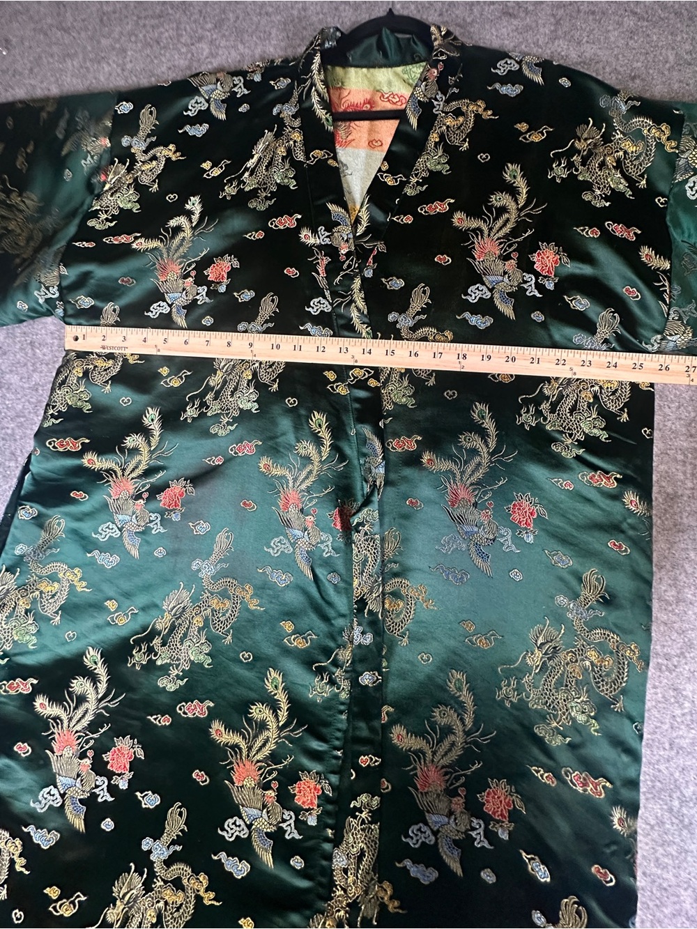 Emerald Green Floral Satin Wrap Coat Kimono - Picture 11 of 13